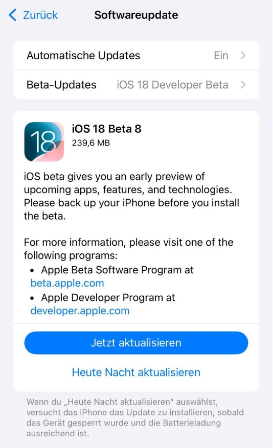 广州苹果手机维修分享苹果 iOS / iPadOS 18 开发者预览版 Beta 8 发布 